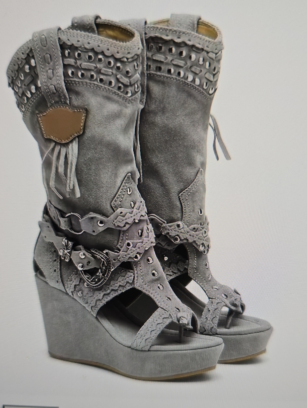 Women’s Grey Suede Wedge Gladiator Sandals